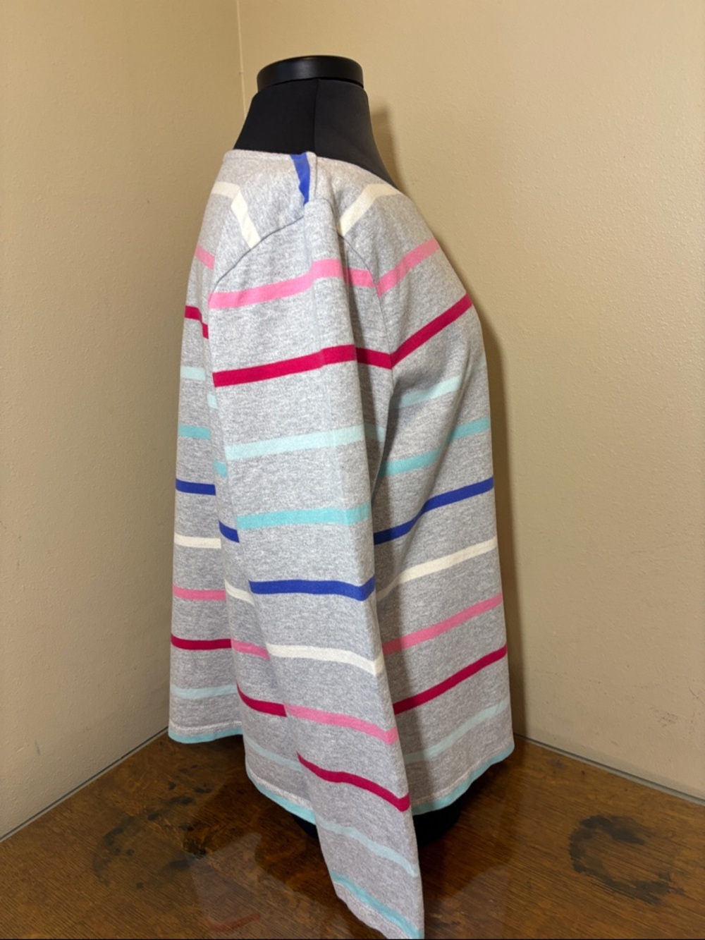 Talbots Light Gray Striped Boatneck Long-Sleeve Top, XL, 100% cotton - Picture 6 of 8